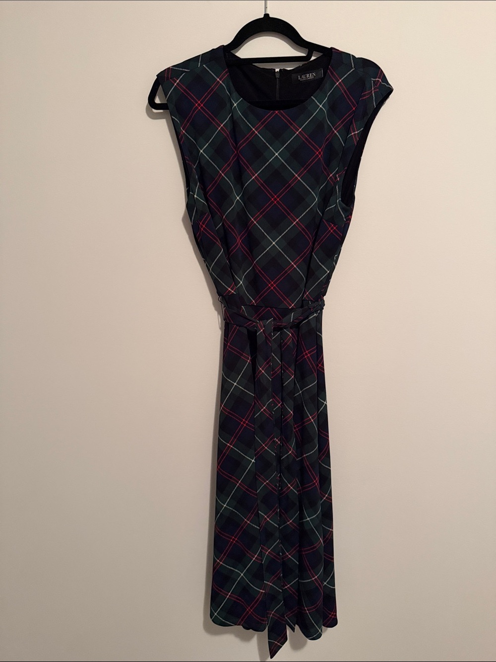 NWOT Ralph Lauren Navy, Green and Red Plaid Midi Dress